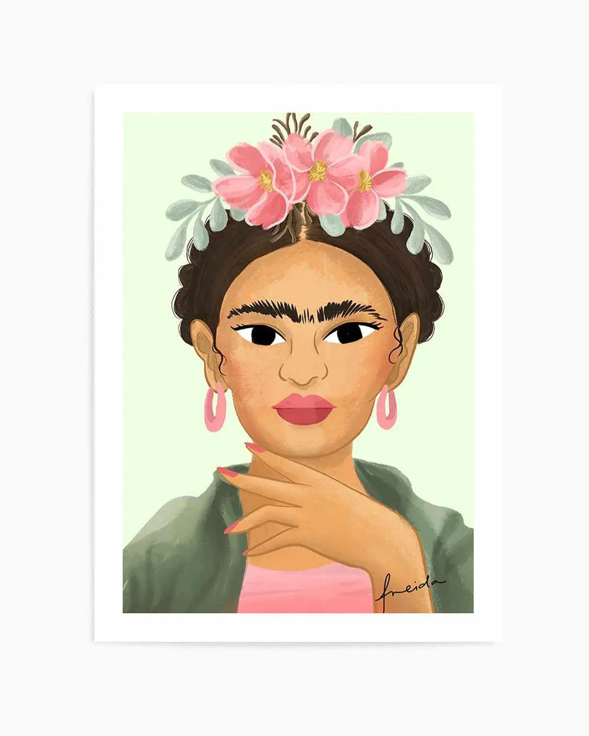 Frida Kahlo on Sage Art Print from Olive et Oriel where you can shop wallpaper and artworks online
