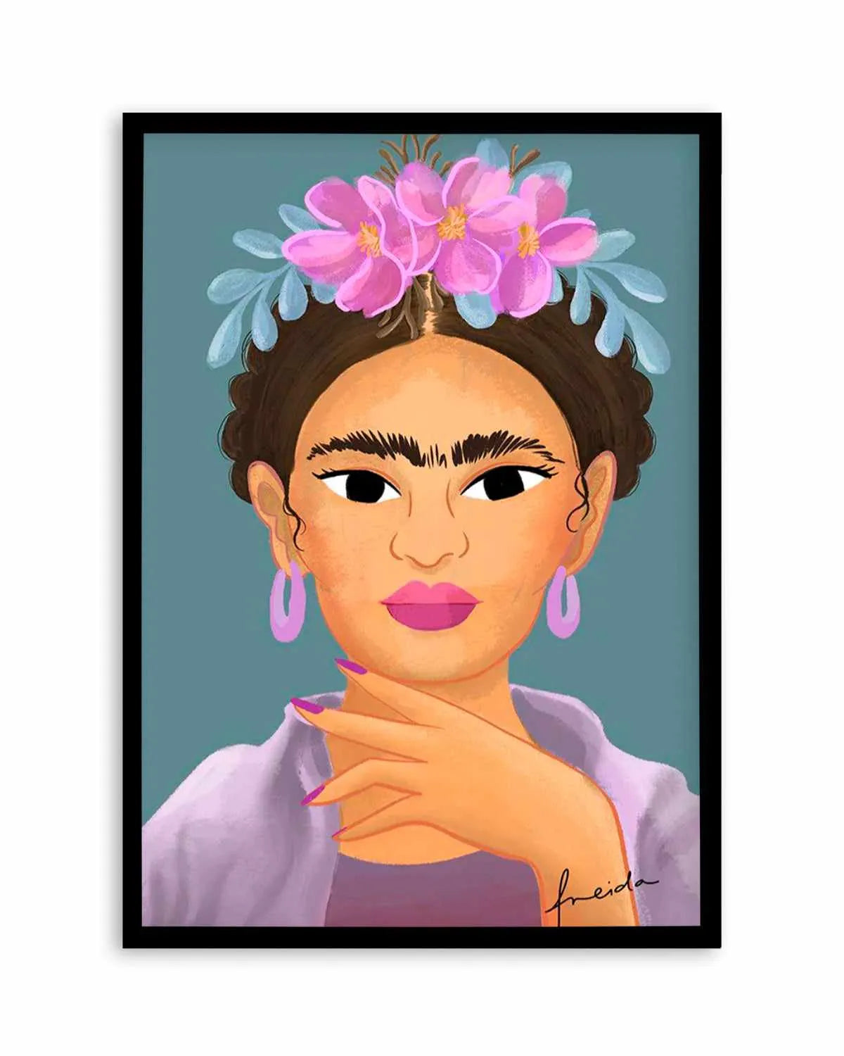 Frida Kahlo on Teal Art Print from Olive et Oriel where you can shop wallpaper and artworks online