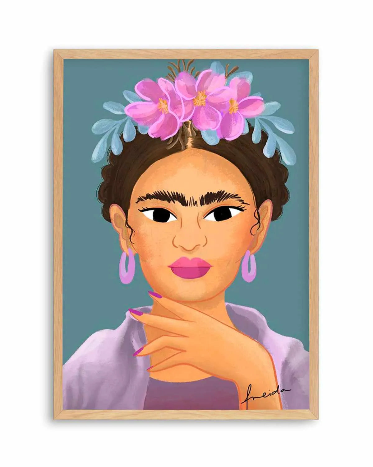 Frida Kahlo on Teal Art Print from Olive et Oriel where you can shop wallpaper and artworks online