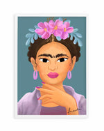 Frida Kahlo on Teal Art Print
