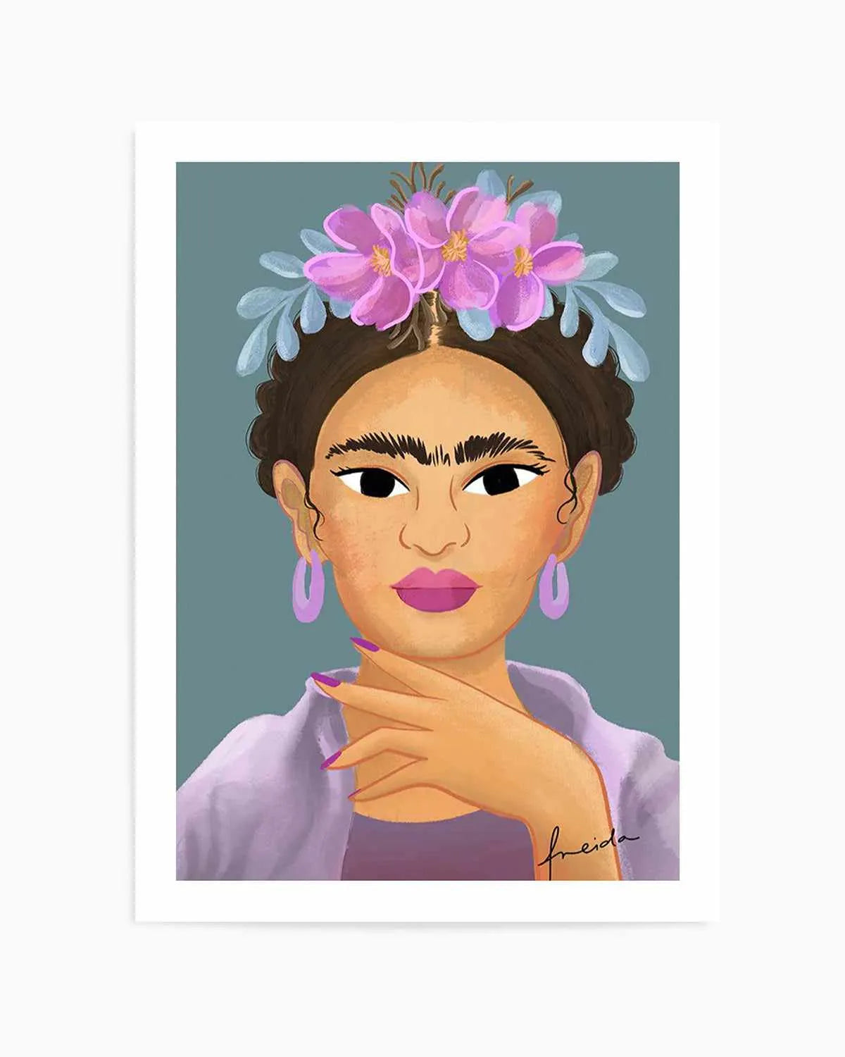 Frida Kahlo on Teal Art Print from Olive et Oriel where you can shop wallpaper and artworks online