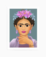 Frida Kahlo on Teal Art Print