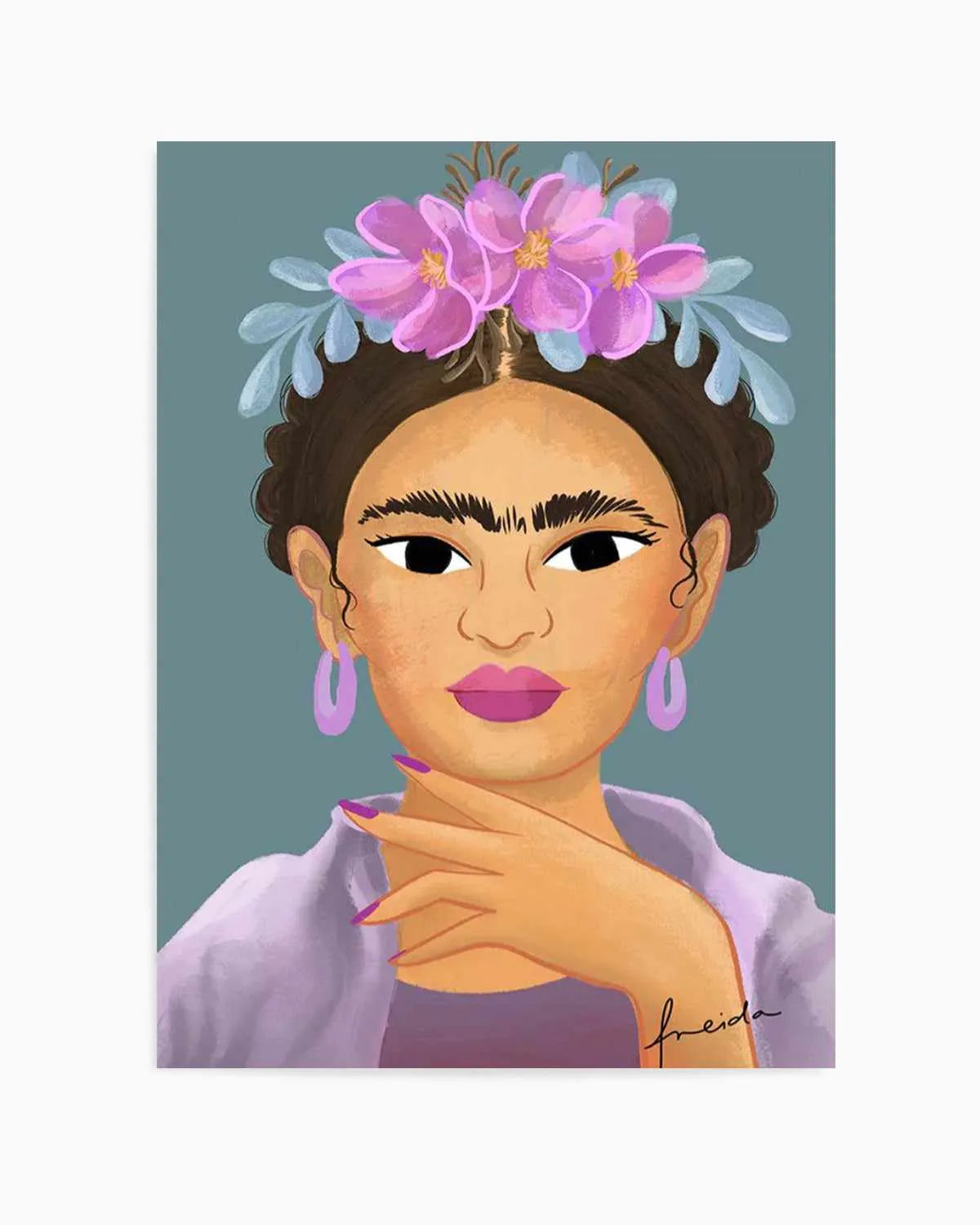 Frida Kahlo on Teal Art Print from Olive et Oriel where you can shop wallpaper and artworks online