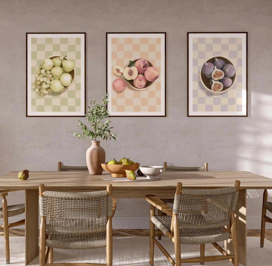 Simply Peachy on Check | Art Print from Olive et Oriel where you can shop wallpaper and artworks online