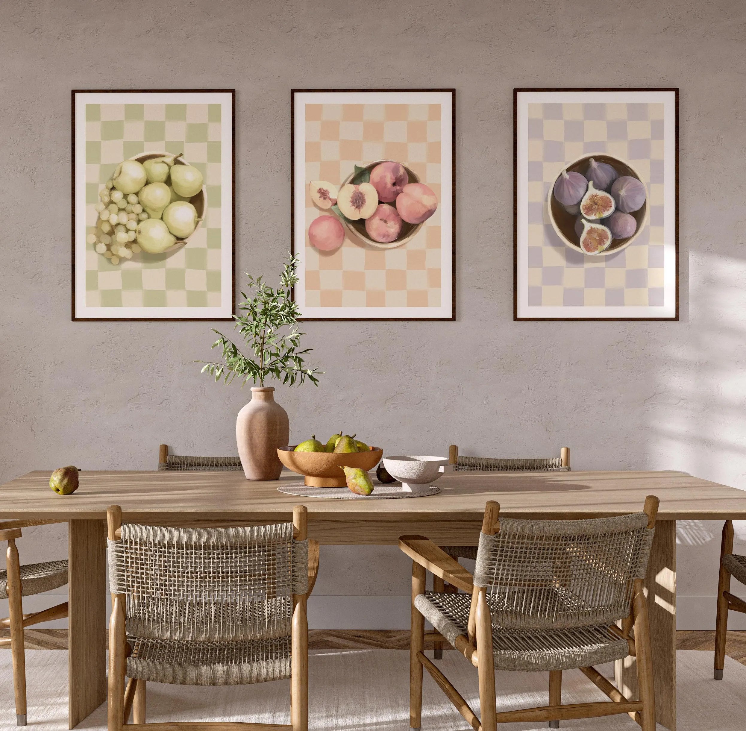 Bowl of Figs on Check | Art Print from Olive et Oriel where you can shop wallpaper and artworks online