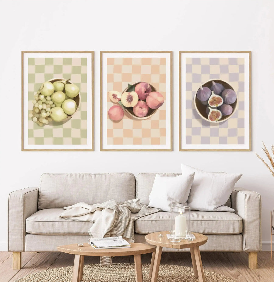 Bowl of Figs on Check | Art Print from Olive et Oriel where you can shop wallpaper and artworks online