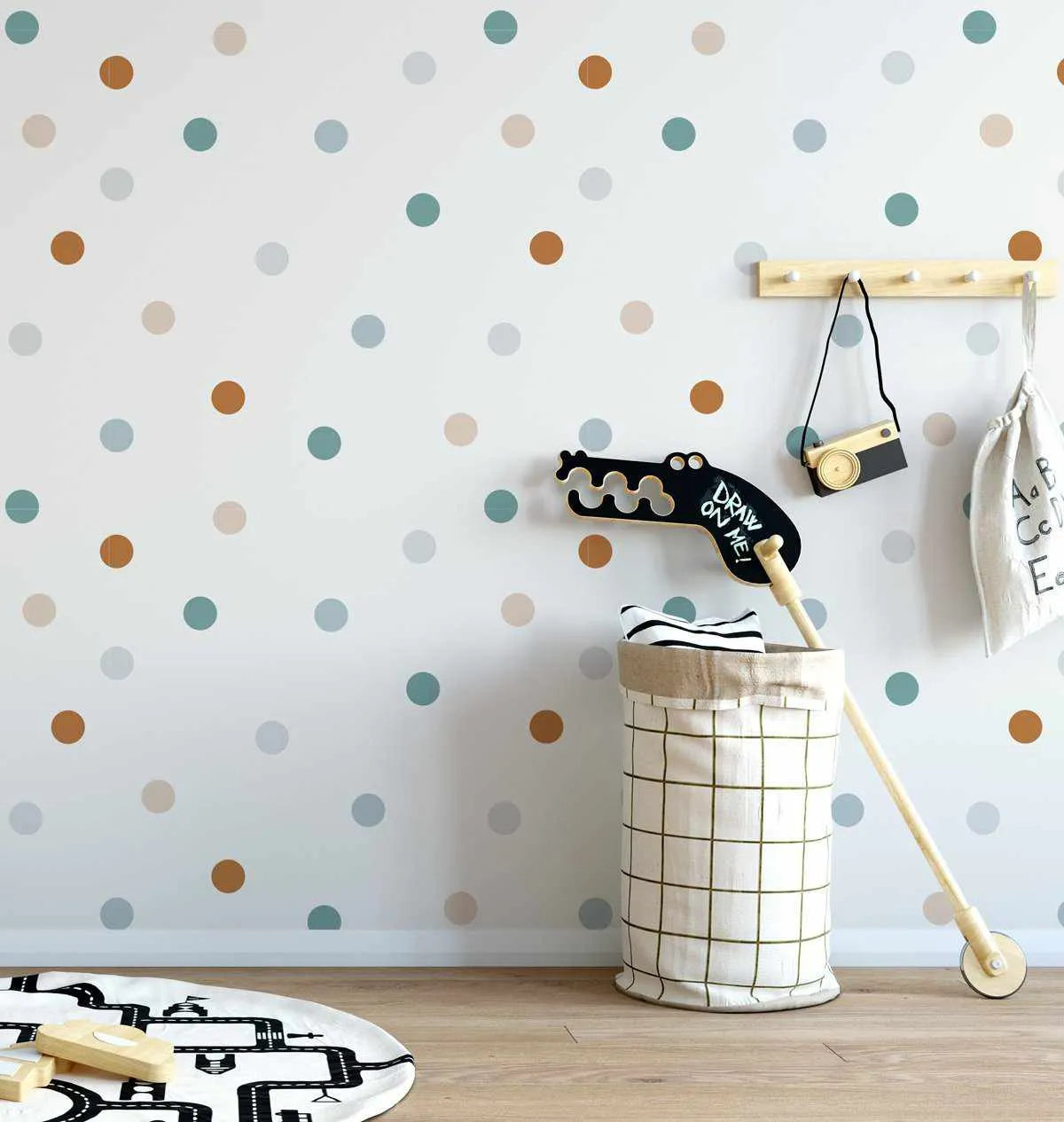 Fun Dots 'Noosa' Wallpaper-Wallpaper-Buy Kids Removable Wallpaper Online Our Custom Made Children√¢‚Ç¨‚Ñ¢s Wallpapers Are A Fun Way To Decorate And Enhance Boys Bedroom Decor And Girls Bedrooms They Are An Amazing Addition To Your Kids Bedroom Walls Our Collection of Kids Wallpaper Is Sure To Transform Your Kids Rooms Interior Style From Pink Wallpaper To Dinosaur Wallpaper Even Marble Wallpapers For Teen Boys Shop Peel And Stick Wallpaper Online Today With Olive et Oriel