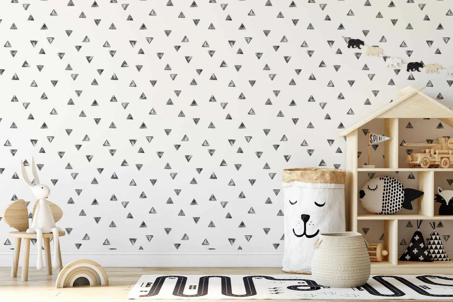 Fun Triangles Wallpaper-Wallpaper-Buy Kids Removable Wallpaper Online Our Custom Made Children√¢‚Ç¨‚Ñ¢s Wallpapers Are A Fun Way To Decorate And Enhance Boys Bedroom Decor And Girls Bedrooms They Are An Amazing Addition To Your Kids Bedroom Walls Our Collection of Kids Wallpaper Is Sure To Transform Your Kids Rooms Interior Style From Pink Wallpaper To Dinosaur Wallpaper Even Marble Wallpapers For Teen Boys Shop Peel And Stick Wallpaper Online Today With Olive et Oriel