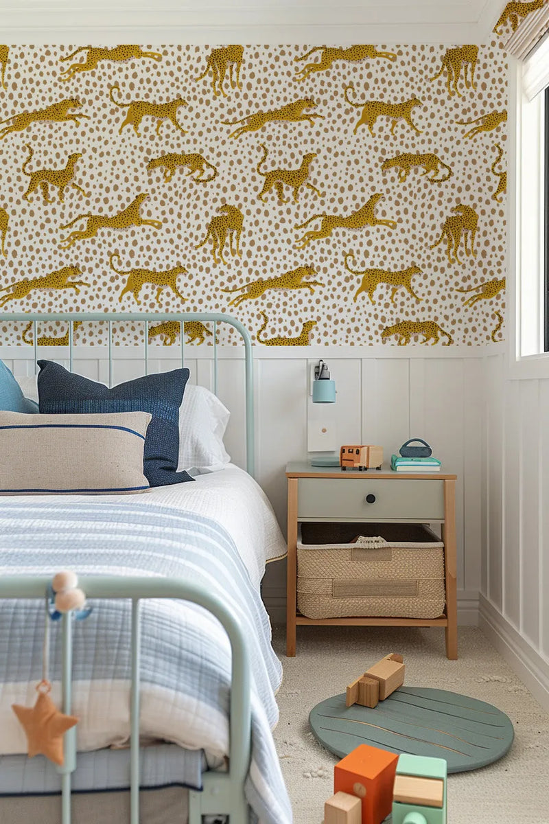 Fun Leopards Wallpaper from Olive et Oriel where you can shop wallpaper and artworks online