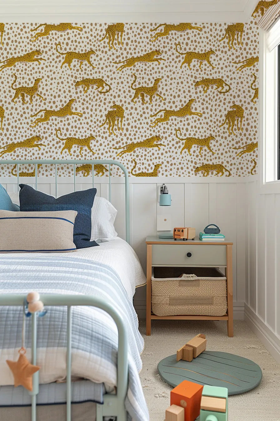 Fun Leopards Wallpaper from Olive et Oriel where you can shop wallpaper and artworks online