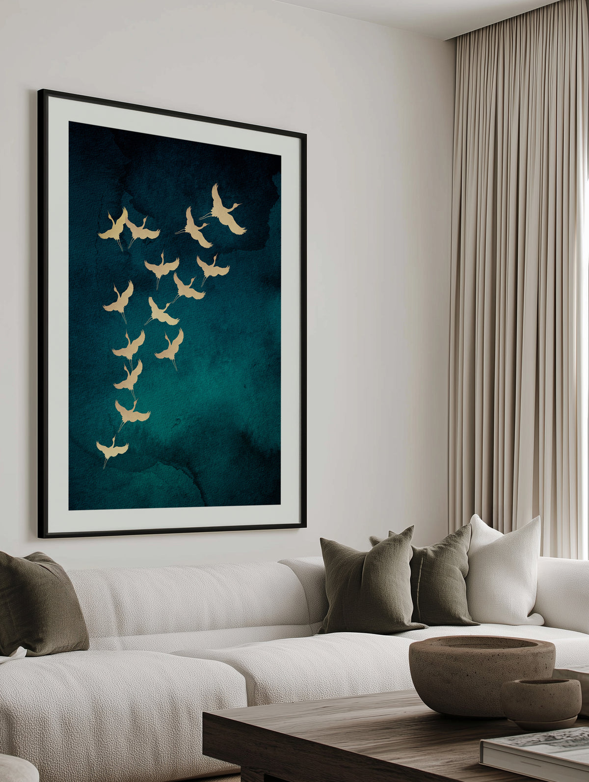 Graceful Golden Cranes by Aureous | Art Print