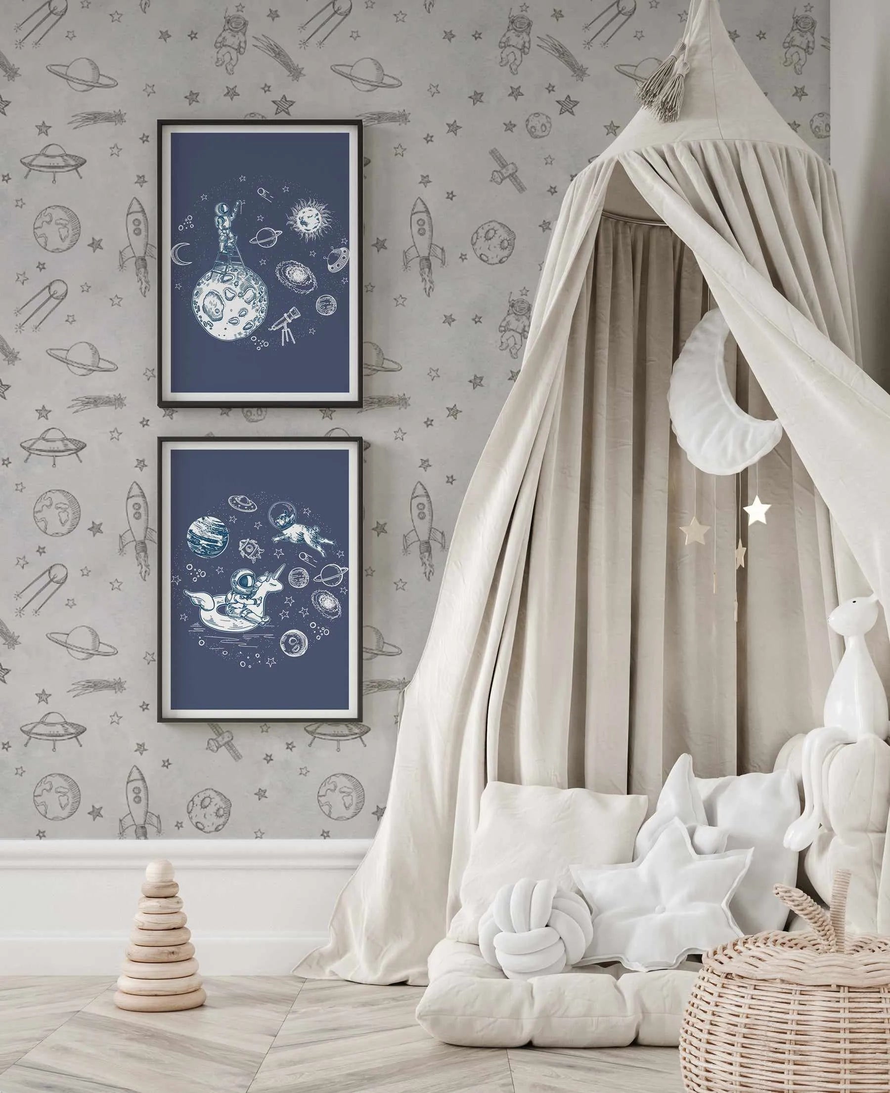 Galaxy Fun Wallpaper from Olive et Oriel where you can shop wallpaper and artworks online