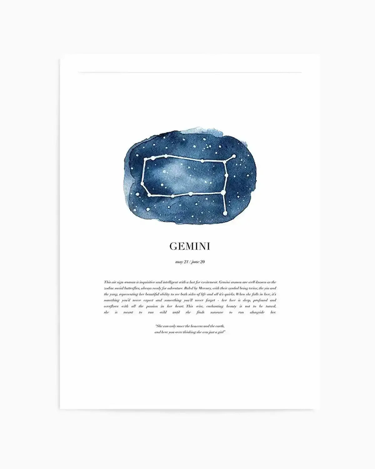 Gemini | Watercolour Zodiac Art Print from Olive et Oriel where you can shop wallpaper and artworks online