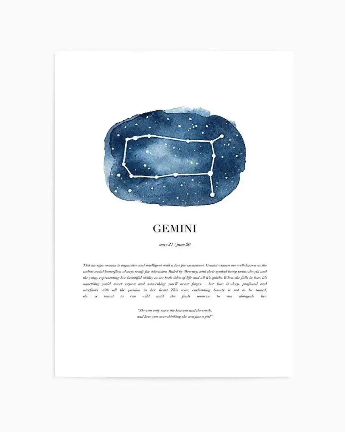 Gemini | Watercolour Zodiac Art Print from Olive et Oriel where you can shop wallpaper and artworks online