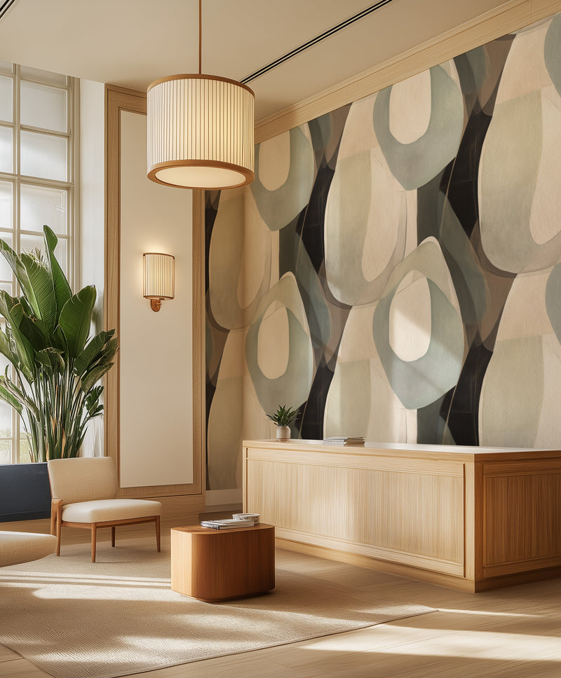 Geneva Abstract in Blue Grey Commercial Vinyl Wallpaper from Olive et Oriel where you can shop wallpaper and artworks online