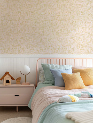 Gigi's Dots Wallpaper in Mustard from Olive et Oriel where you can shop wallpaper and artworks online