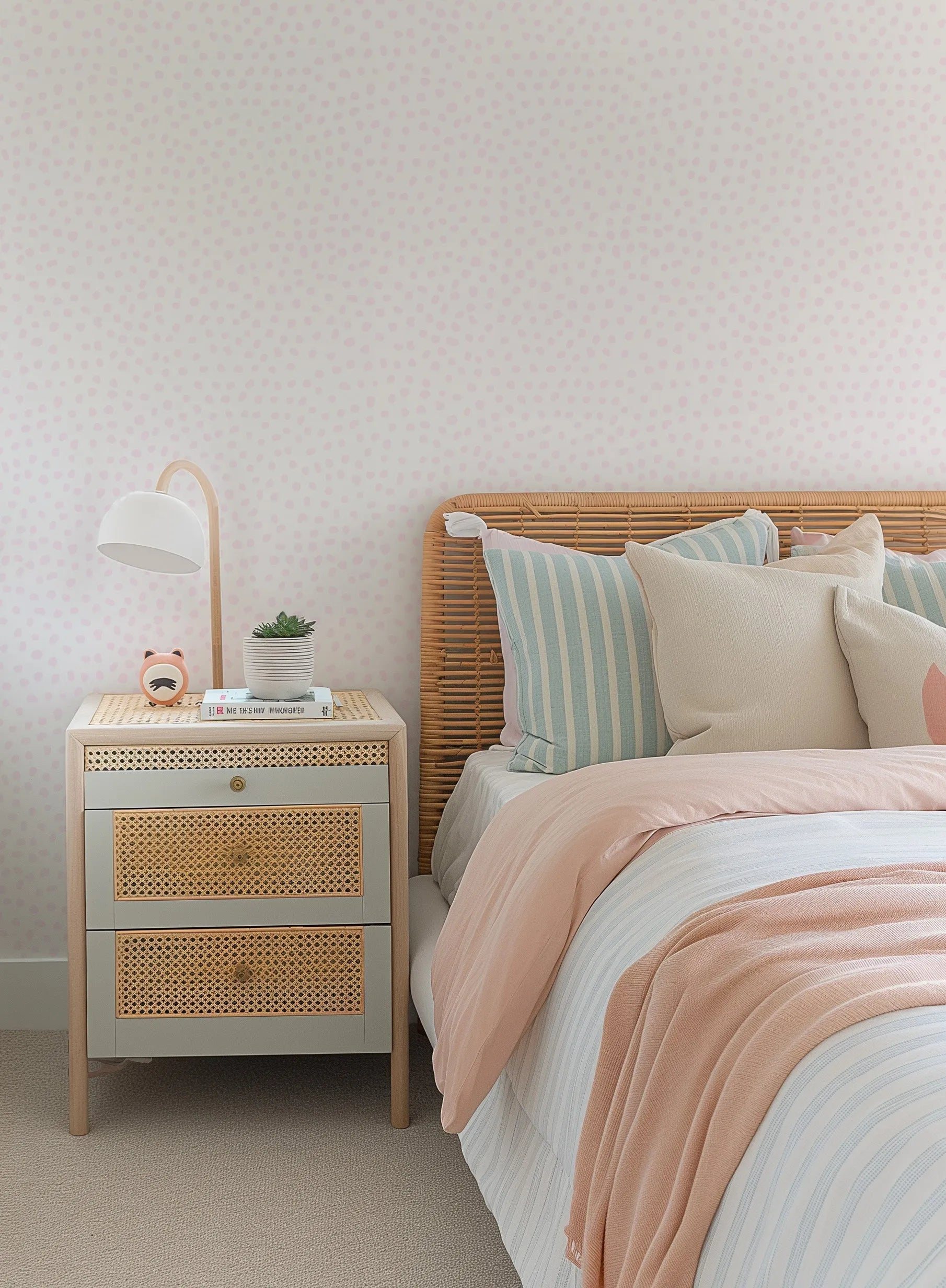 Gigi's Dots Wallpaper in Fairy Floss from Olive et Oriel where you can shop wallpaper and artworks online