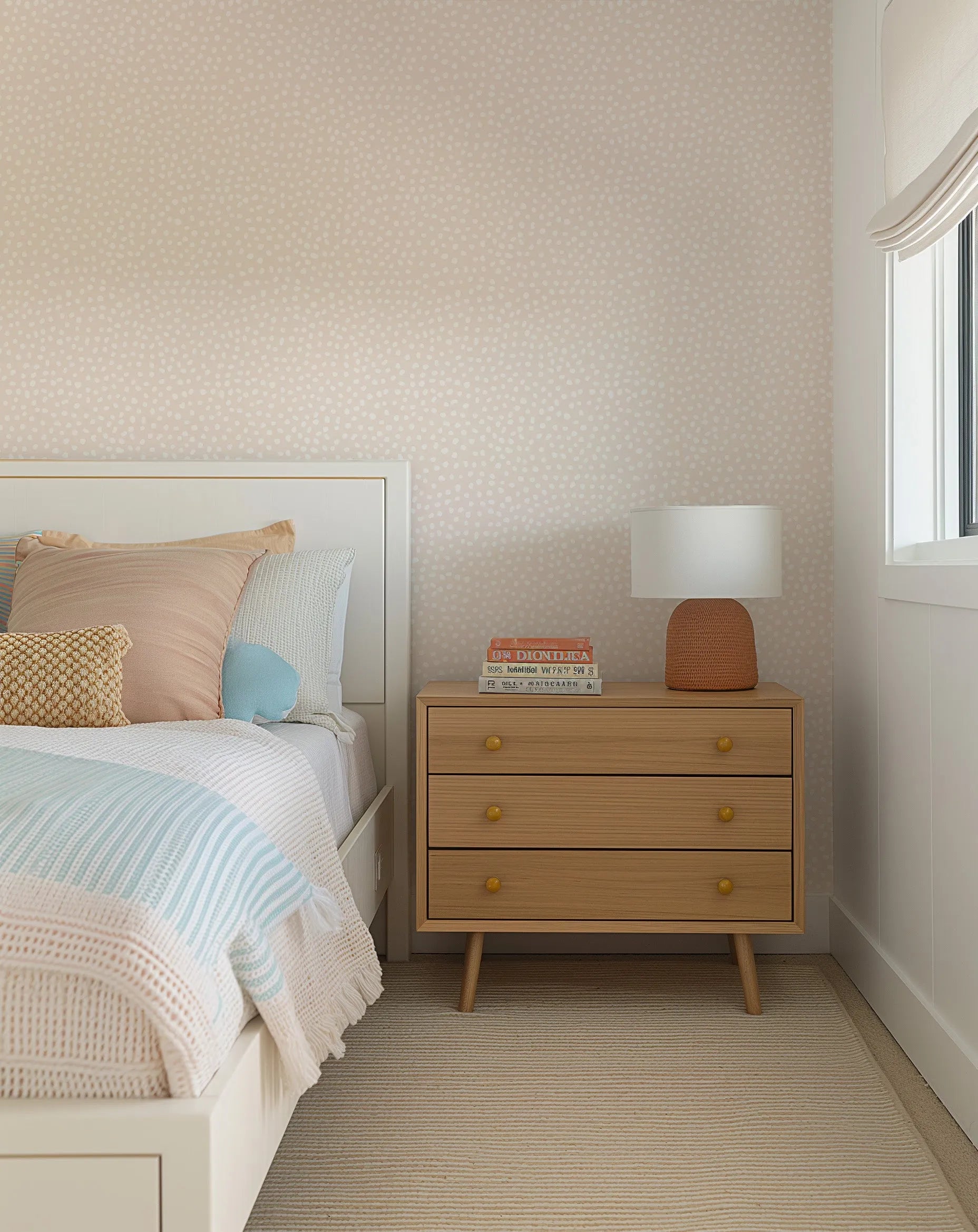 Gigi's Dots Wallpaper in Sand from Olive et Oriel where you can shop wallpaper and artworks online