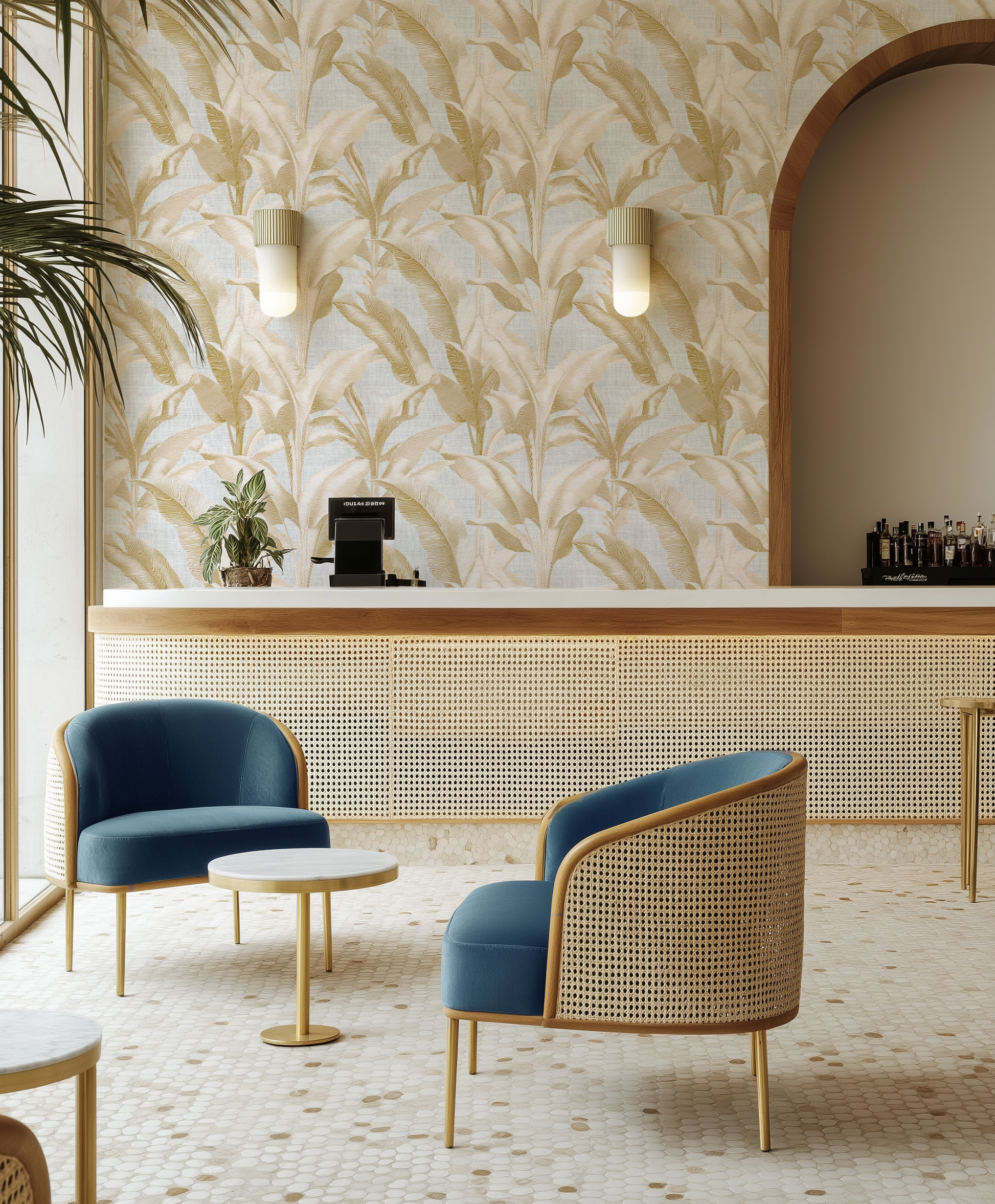 Gilded Palm Commercial Vinyl Wallpaper from Olive et Oriel where you can shop wallpaper and artworks online