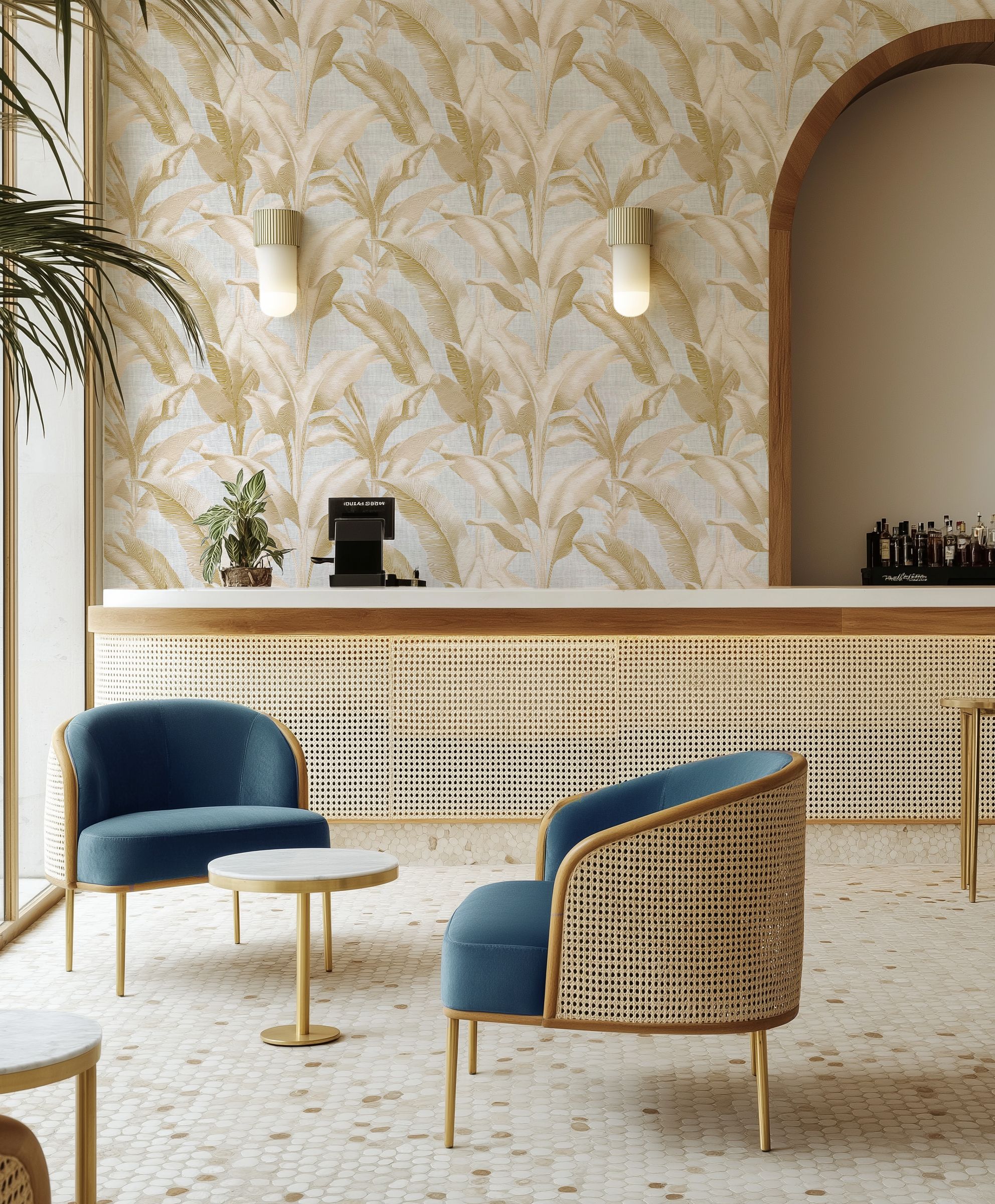 Gilded Palm Commercial Vinyl Wallpaper from Olive et Oriel where you can shop wallpaper and artworks online