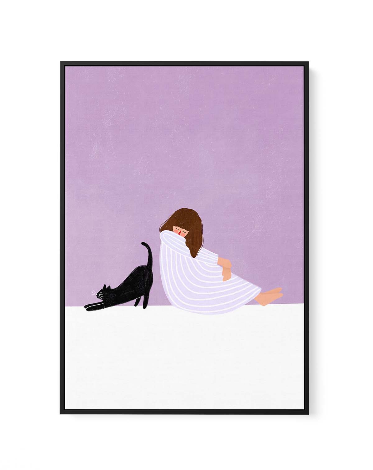 Girl and Cat by Bea Muller | Framed Canvas Art Print