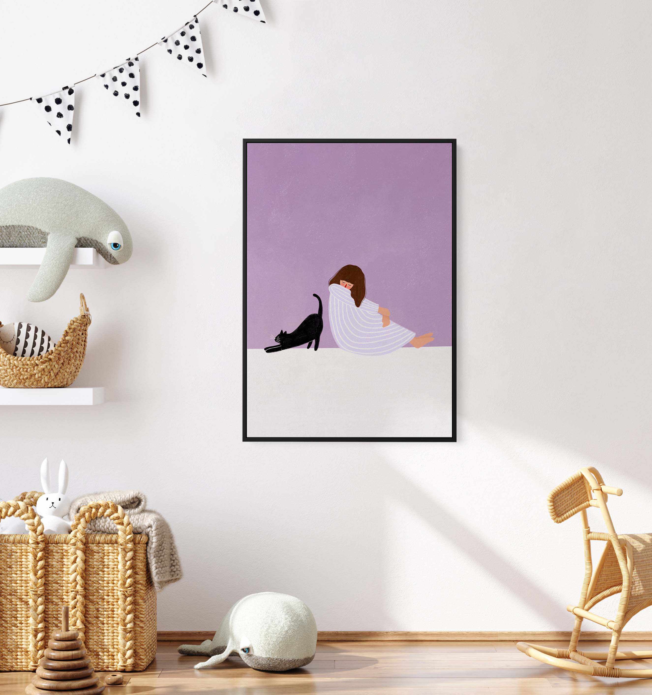 Girl and Cat by Bea Muller | Framed Canvas Art Print