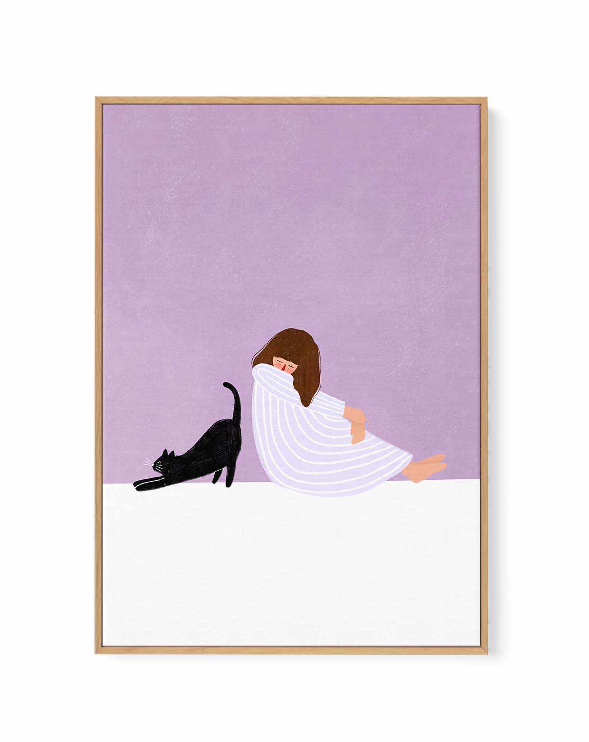 Girl and Cat by Bea Muller | Framed Canvas Art Print