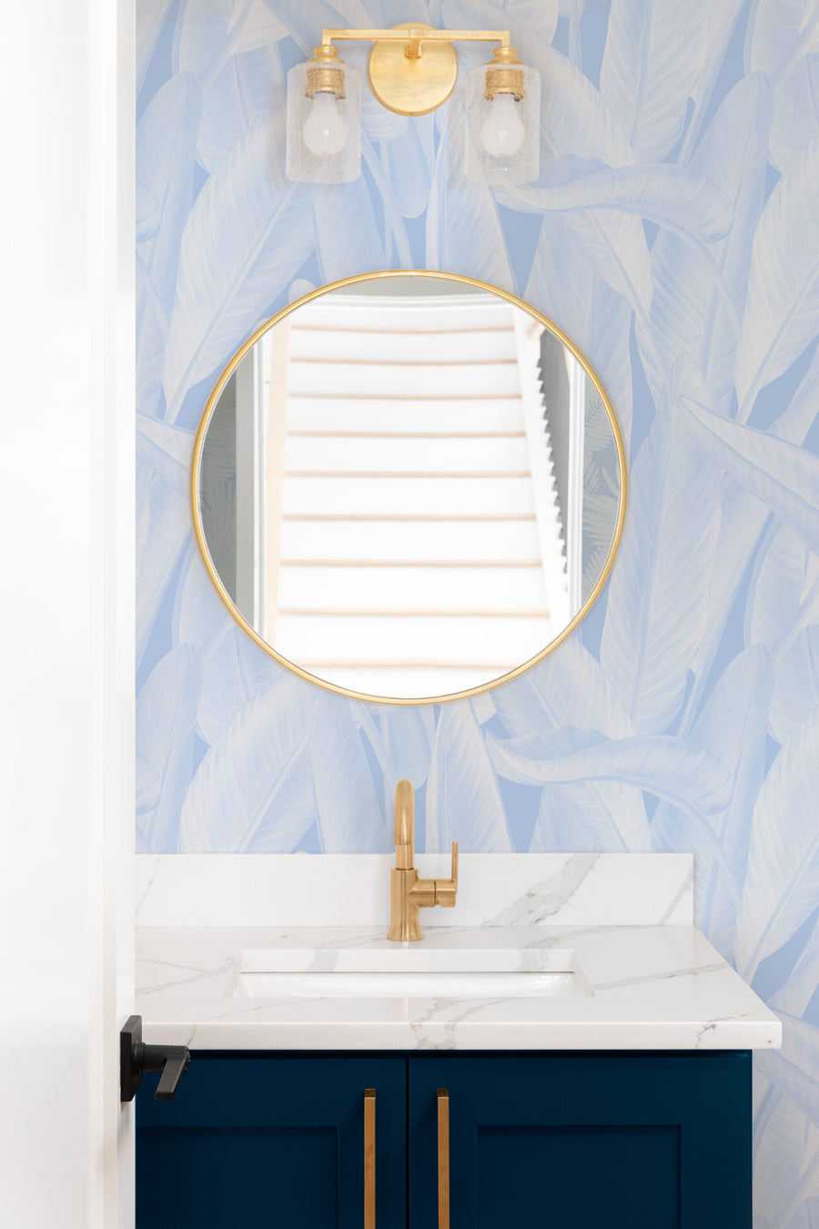 Gold Coast Palm in Light Blue Wallpaper from Olive et Oriel where you can shop wallpaper and artworks online