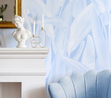 Gold Coast Palm in Light Blue Wallpaper from Olive et Oriel where you can shop wallpaper and artworks online