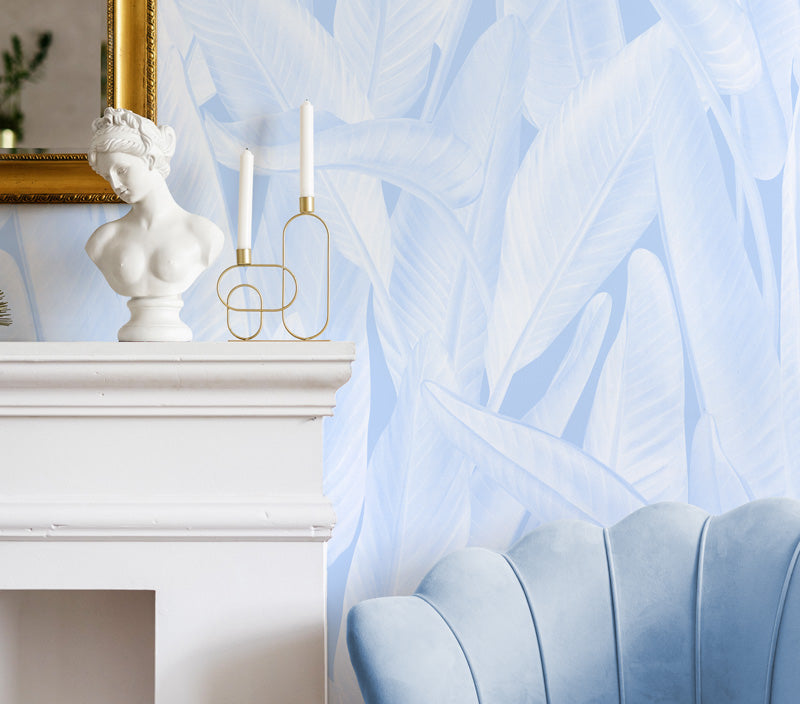 Gold Coast Palm in Light Blue Wallpaper