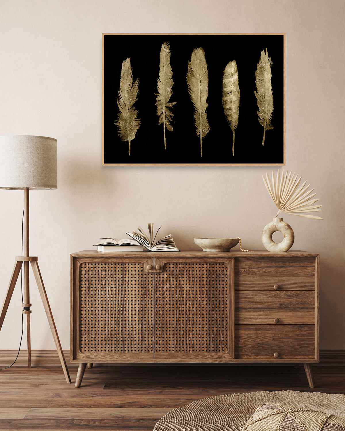 Gold Feathers II | Framed Canvas Art Print