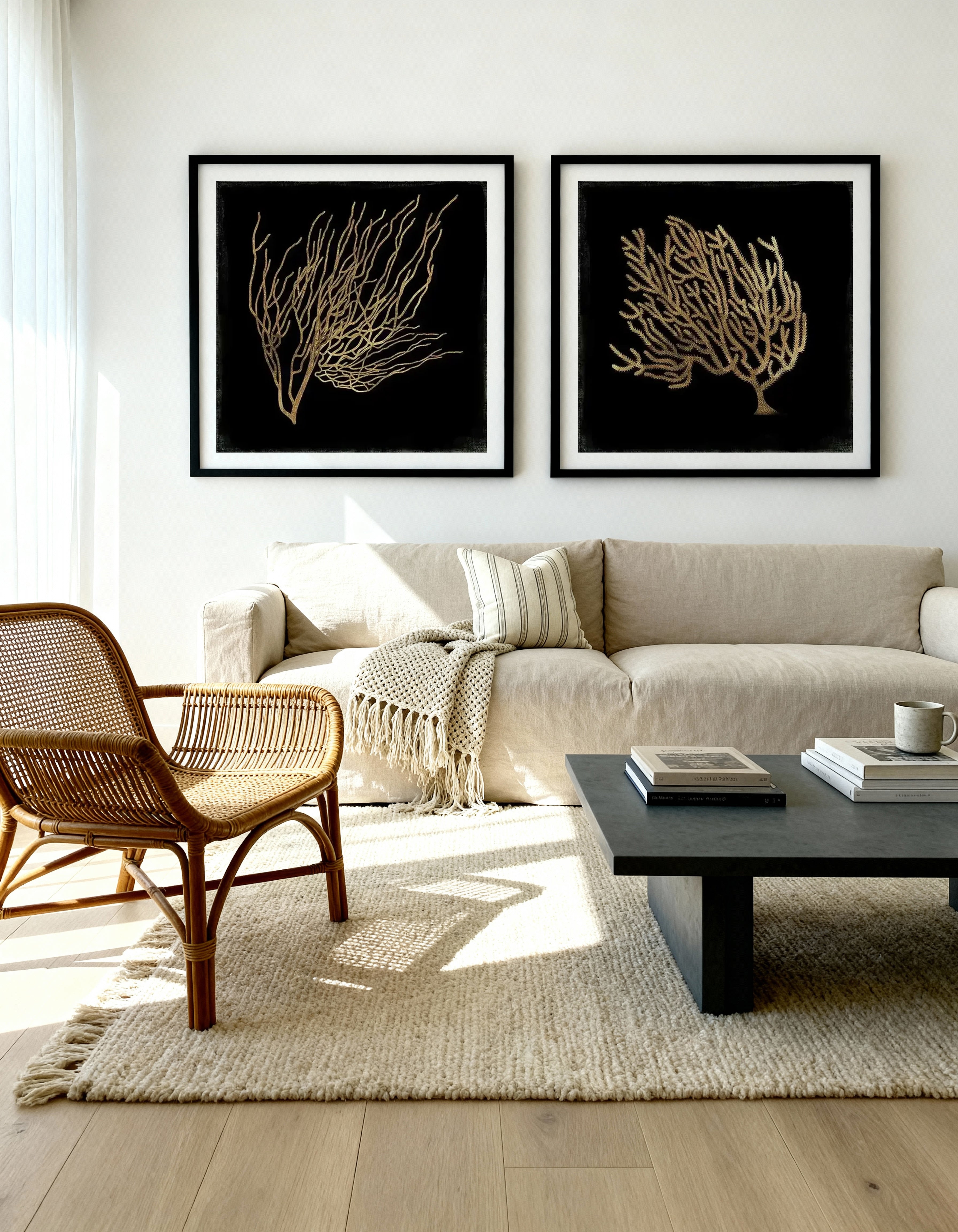 Gold Coral I & II Art Print Set of 2 | Matching Wall Art