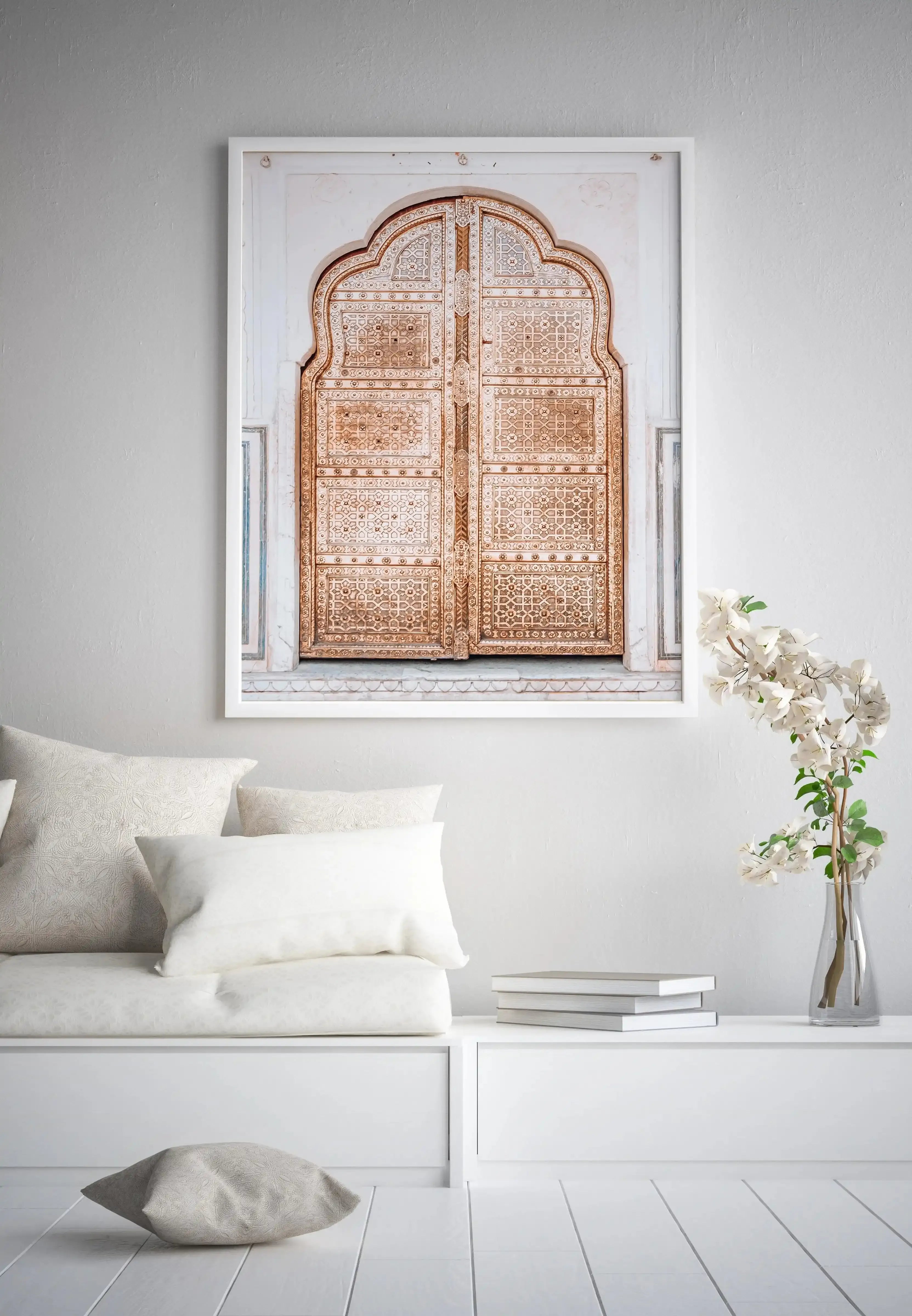 Golden Doorway | Morocco Art Print-Shop Australian Art Prints Online with Olive et Oriel - Our collection of Moroccan art prints offer unique wall art including moroccan arches and pink morocco doors of marrakech - this collection will add soft feminine colour to your walls and some may say bohemian style. These traditional morocco landscape photography includes desert scenes of palm trees and camel art prints - there is art on canvas and extra large wall art with fast, free shipping across Aust