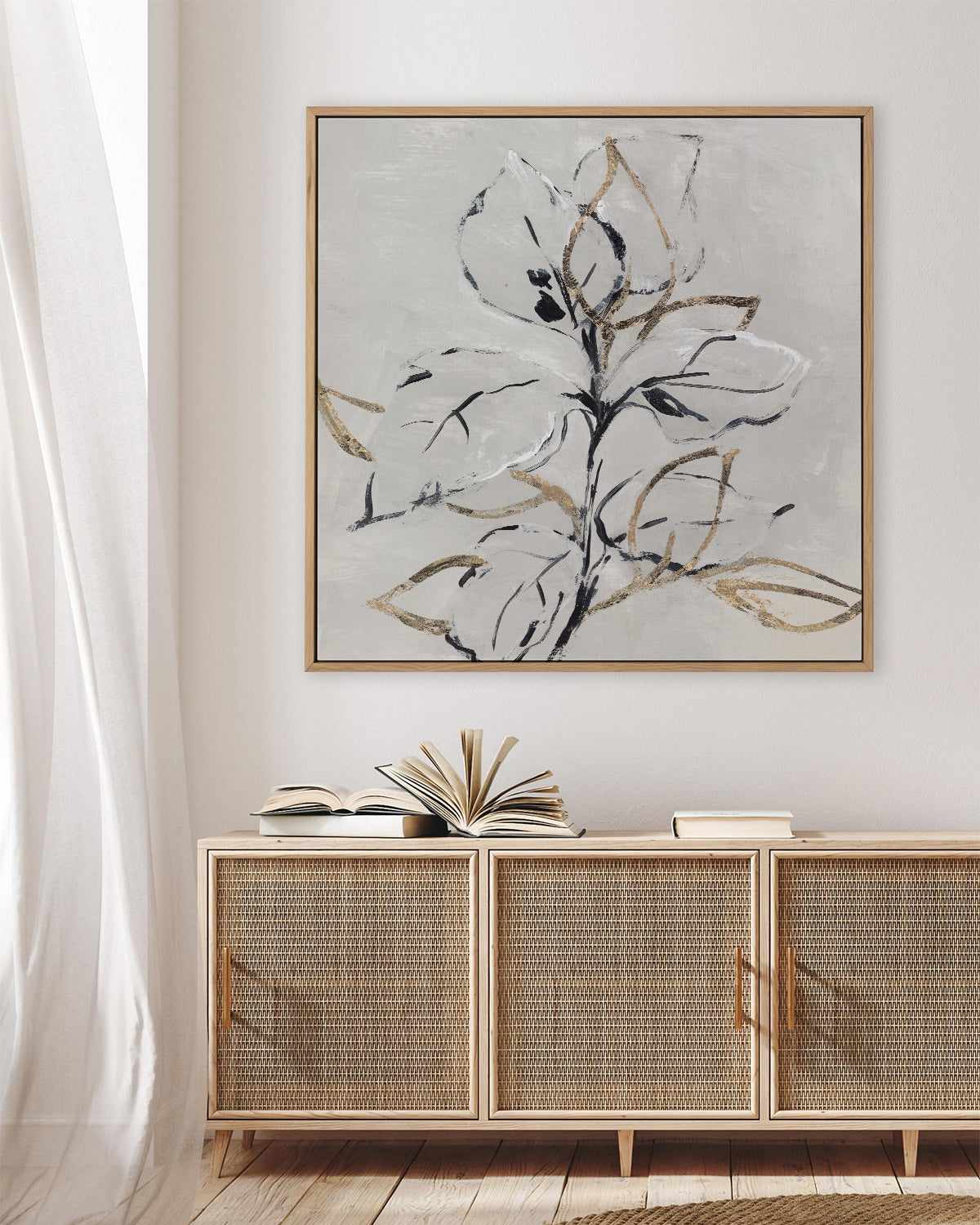 Golden Floral I | Framed Canvas Art Print