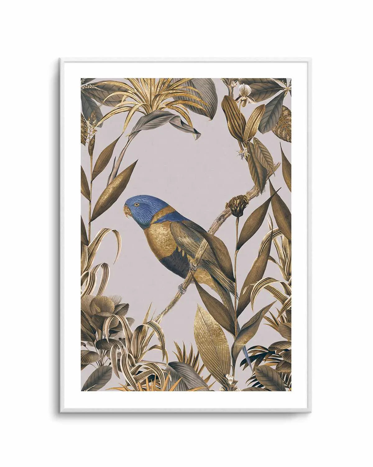 Golden Parakeet Paradise Art Print from Olive et Oriel where you can shop wallpaper and artworks online