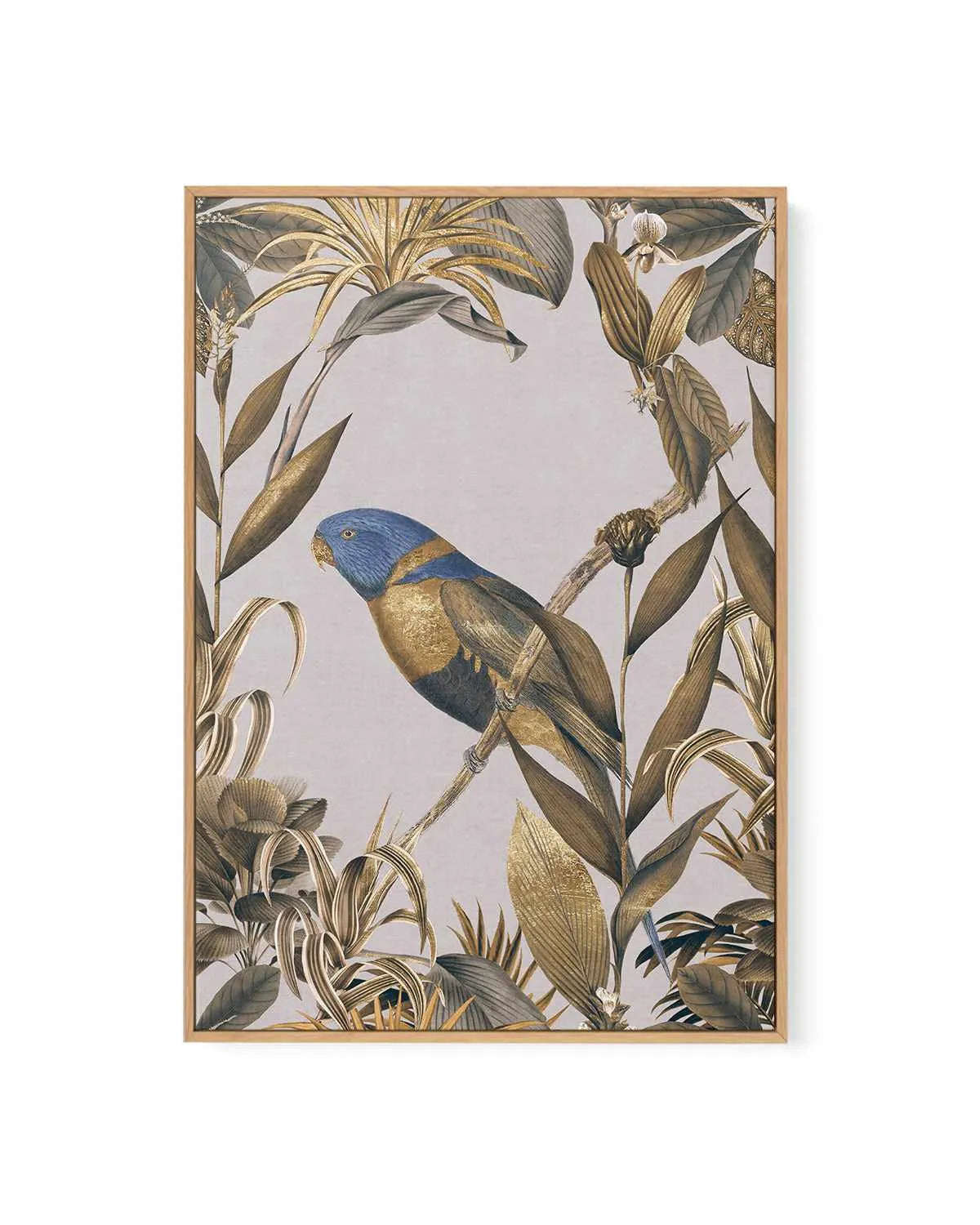 Golden Parakeet Paradise | Framed Canvas Art Print from Olive et Oriel where you can shop wallpaper and artworks online