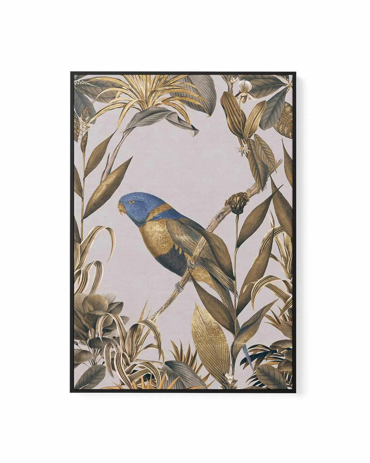 Golden Parakeet Paradise | Framed Canvas Art Print from Olive et Oriel where you can shop wallpaper and artworks online