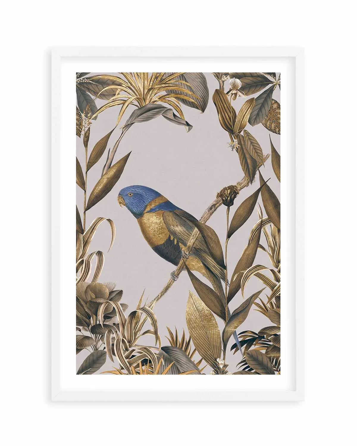 Golden Parakeet Paradise Art Print from Olive et Oriel where you can shop wallpaper and artworks online
