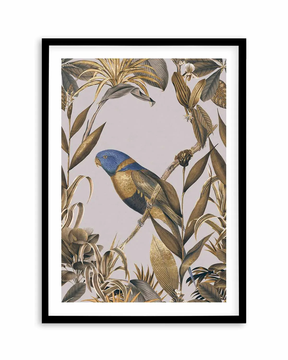Golden Parakeet Paradise Art Print from Olive et Oriel where you can shop wallpaper and artworks online