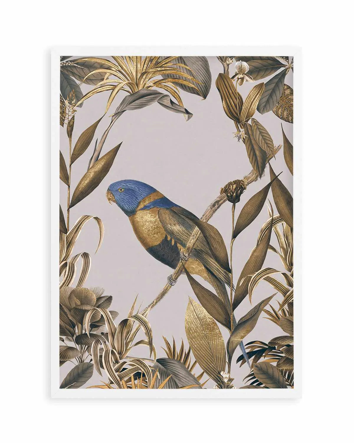 Golden Parakeet Paradise Art Print from Olive et Oriel where you can shop wallpaper and artworks online