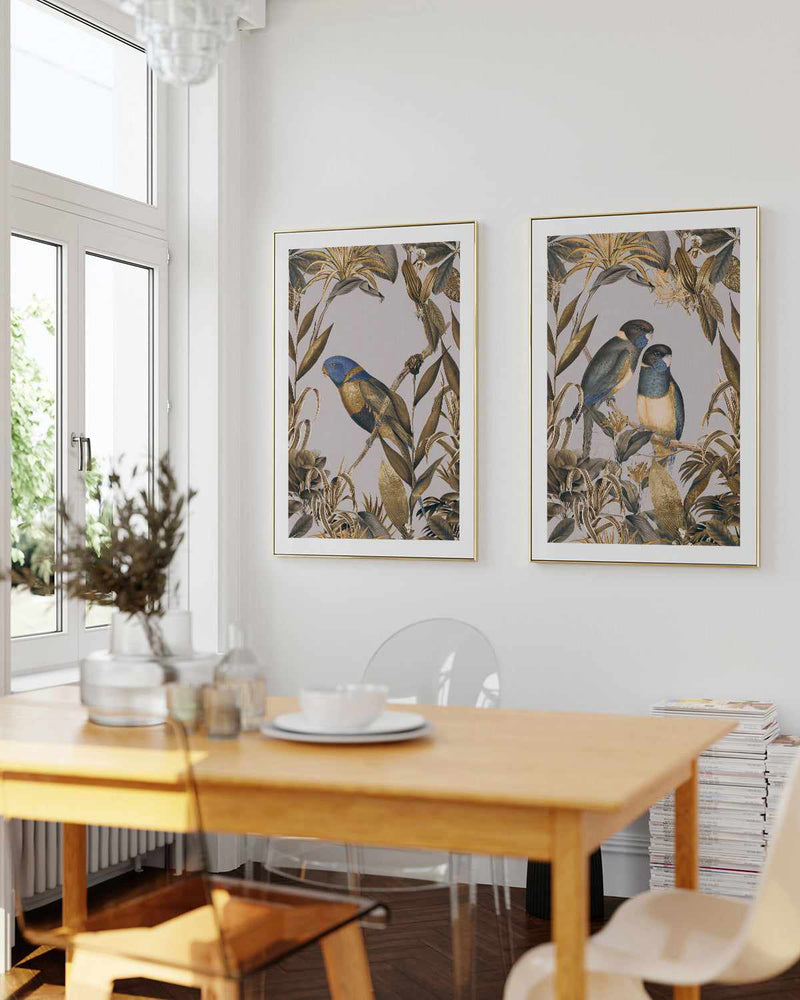 Golden Parakeets Exotic Island Art Print