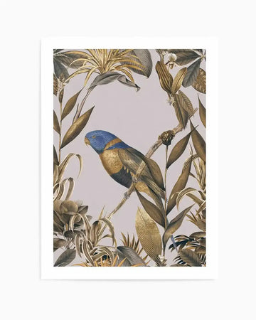 Golden Parakeet Paradise Art Print from Olive et Oriel where you can shop wallpaper and artworks online