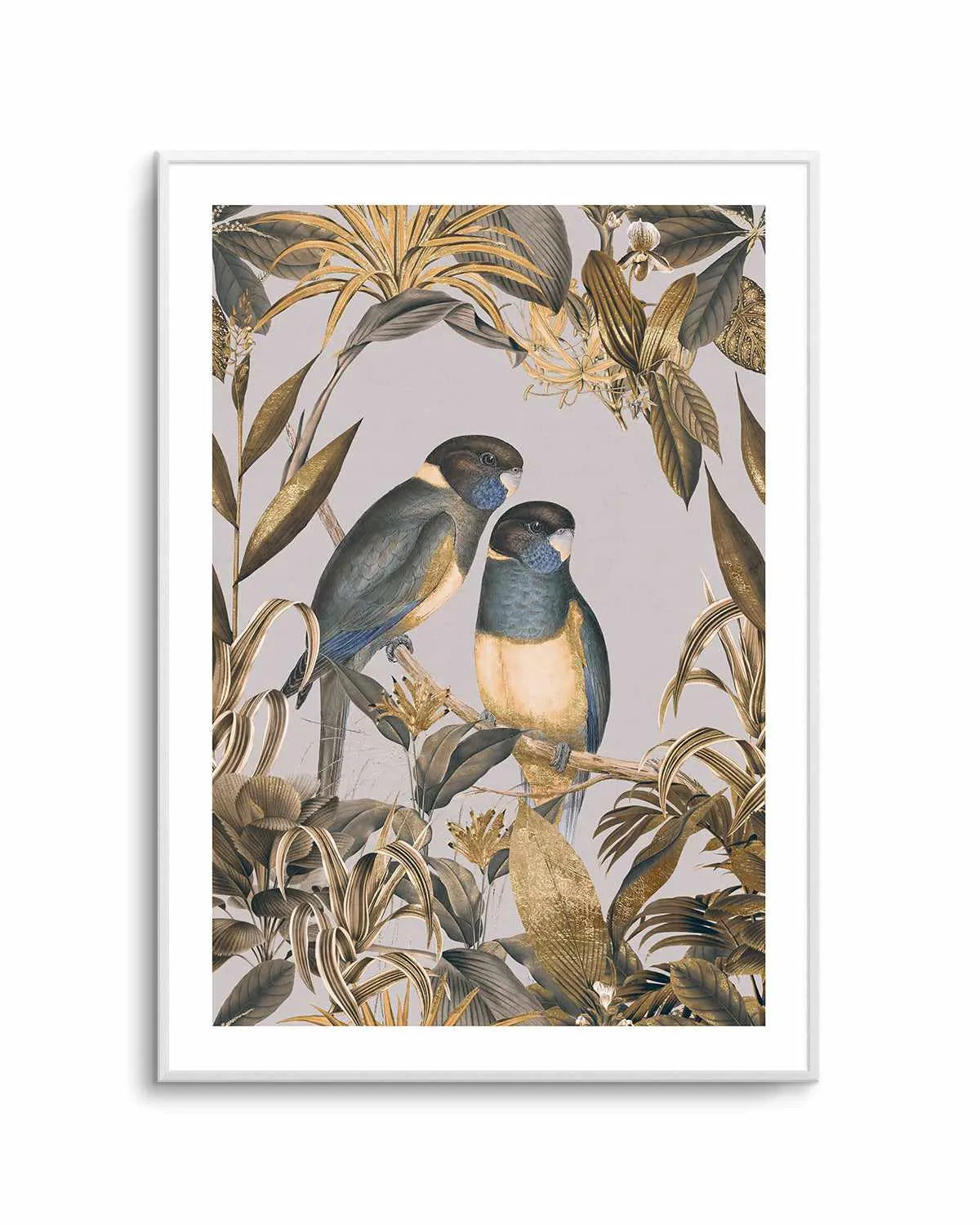Golden Parakeets Exotic Island Art Print from Olive et Oriel where you can shop wallpaper and artworks online