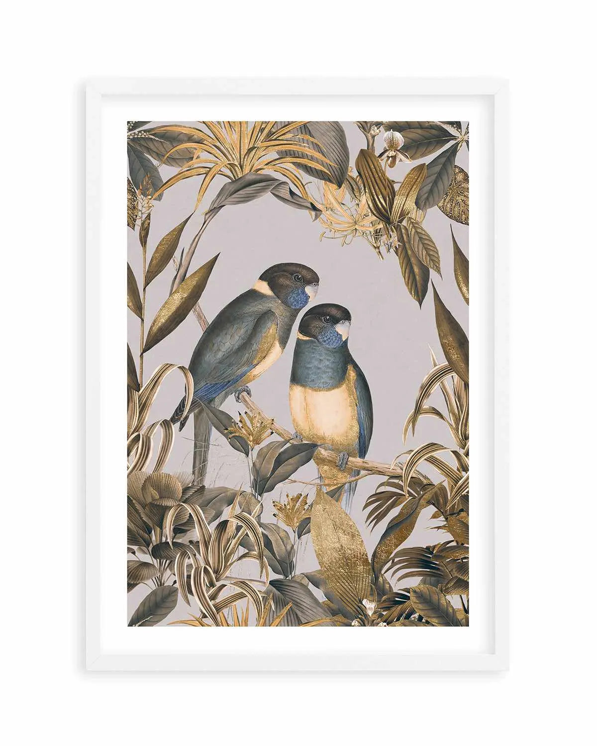 Golden Parakeets Exotic Island Art Print from Olive et Oriel where you can shop wallpaper and artworks online