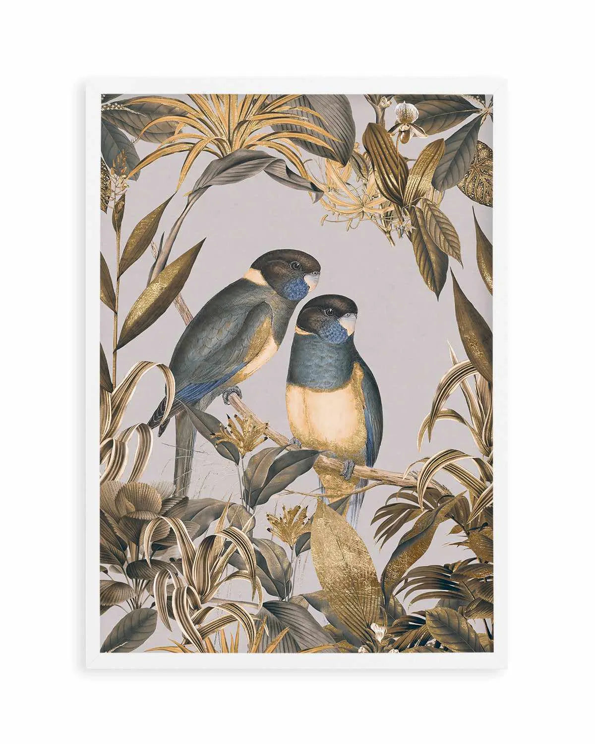 Golden Parakeets Exotic Island Art Print from Olive et Oriel where you can shop wallpaper and artworks online