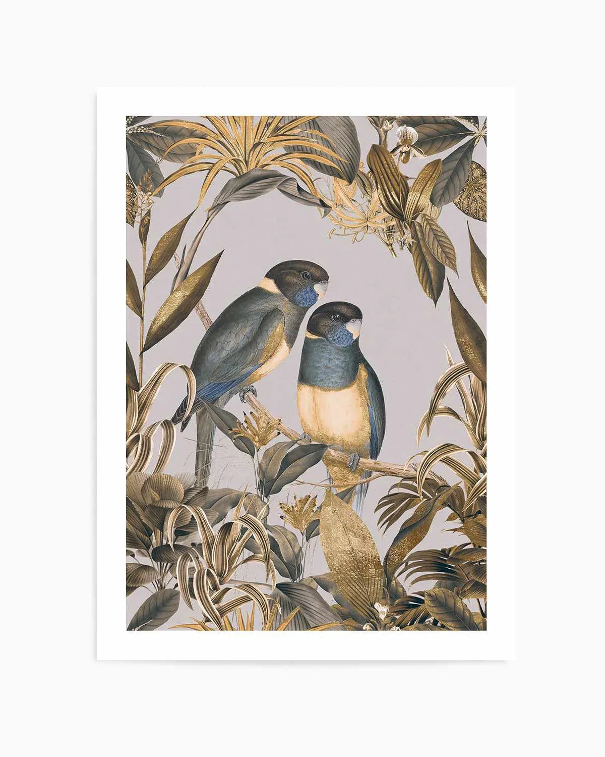 Golden Parakeets Exotic Island Art Print from Olive et Oriel where you can shop wallpaper and artworks online