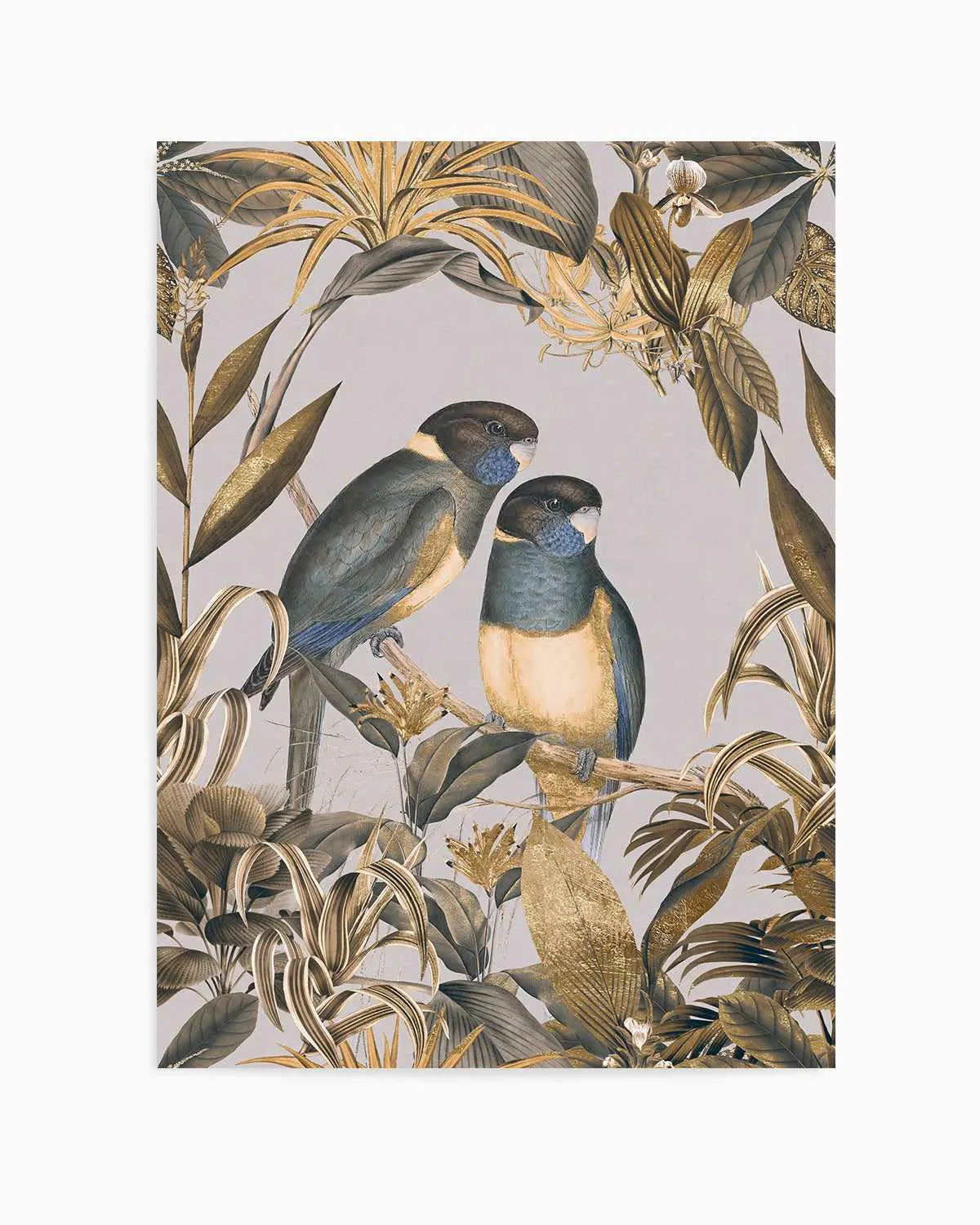 Golden Parakeets Exotic Island Art Print from Olive et Oriel where you can shop wallpaper and artworks online