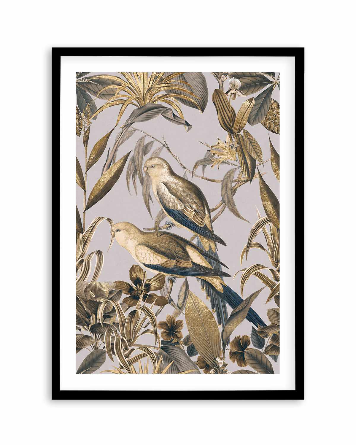 Golden Parakeets Tropical Jungle Art Print