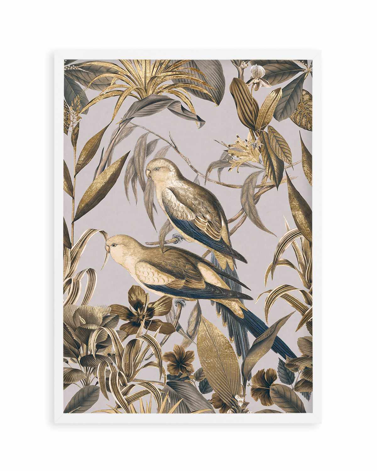 Golden Parakeets Tropical Jungle Art Print