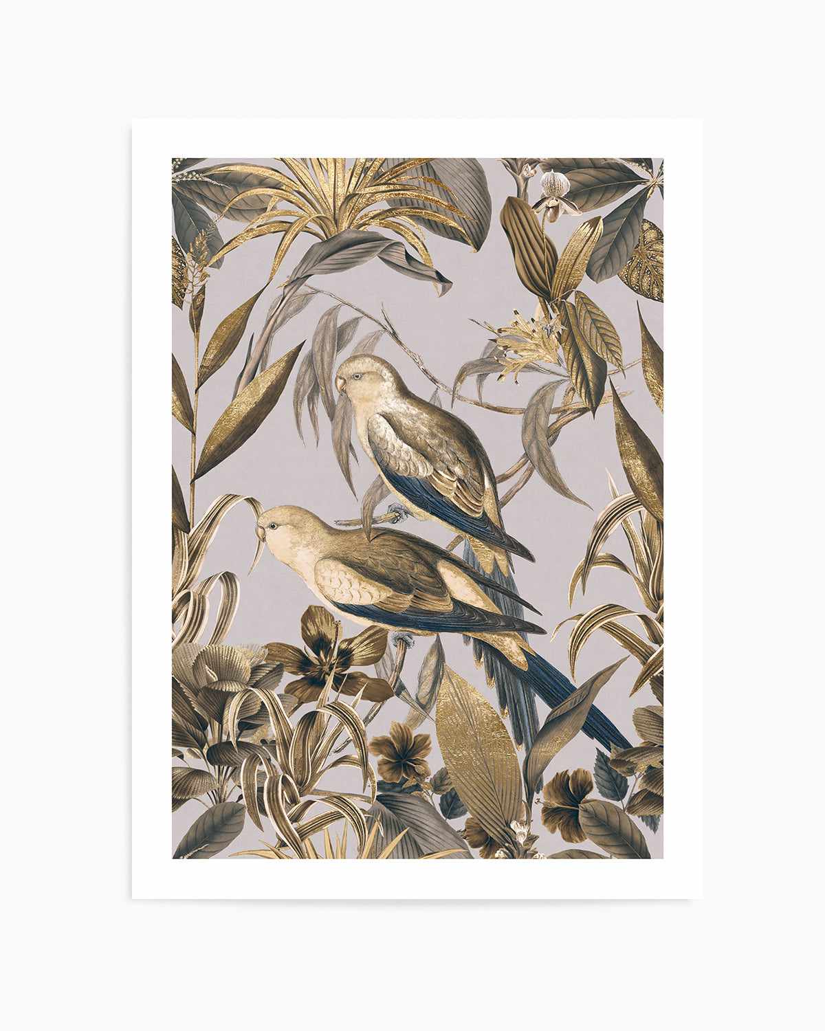 Golden Parakeets Tropical Jungle Art Print